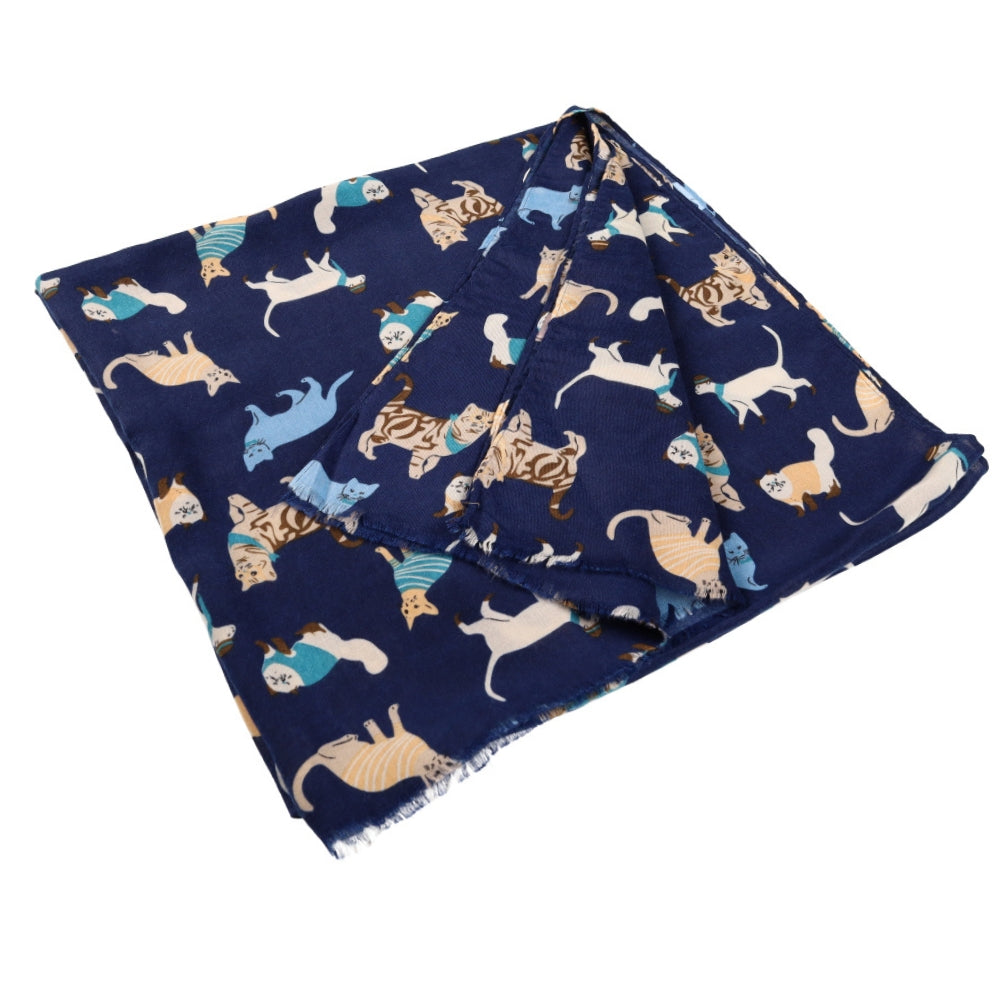 Navy cat print neck scarf – Nikko (1)
