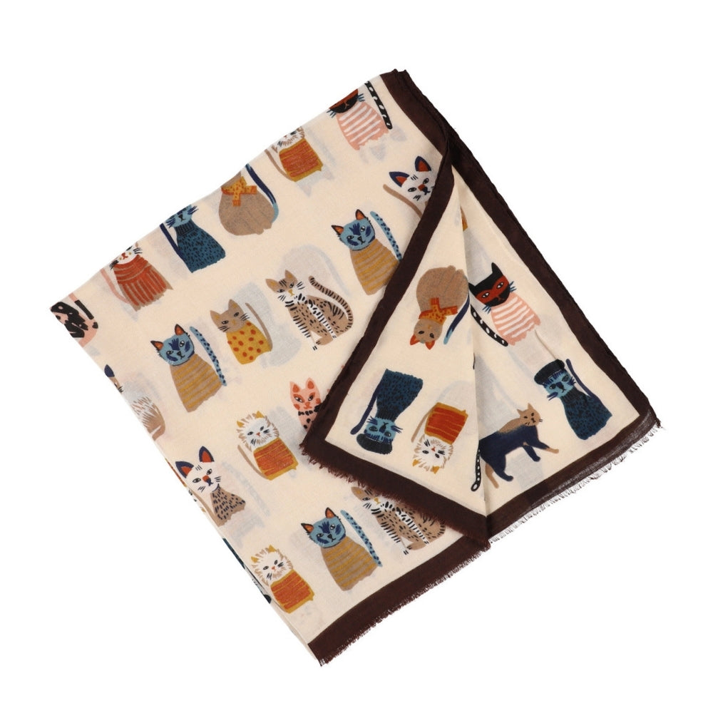 Soft beige cat print scarf – Nikko (3)