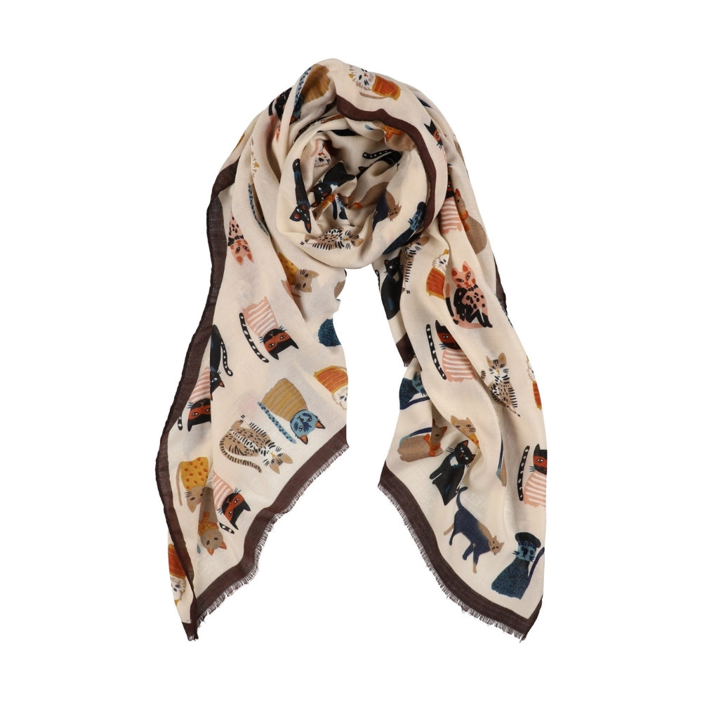 Soft beige cat print scarf – Nikko (4)