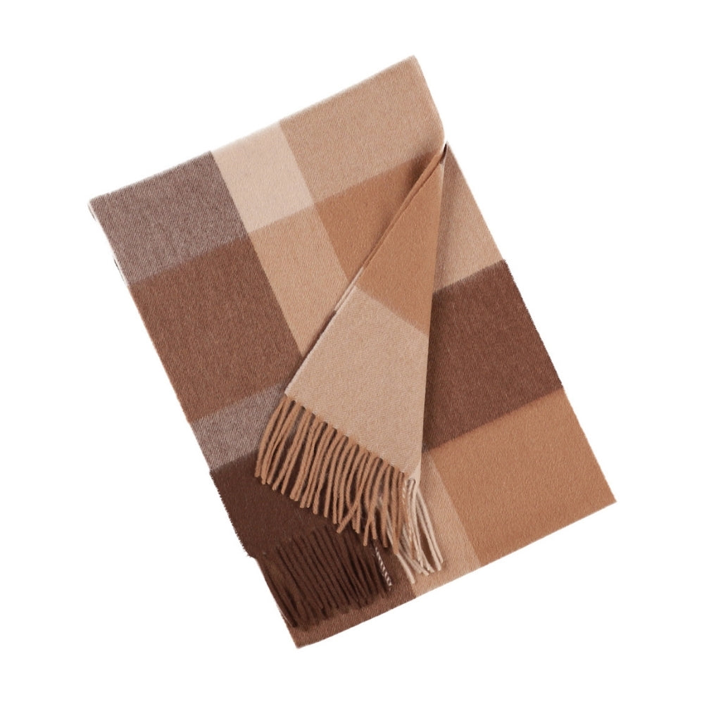 Brown and beige large check scarf in 100% wool – York (3)