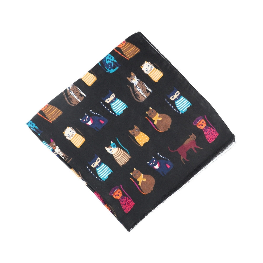 Soft black cat print scarf for women – Nikko (6)