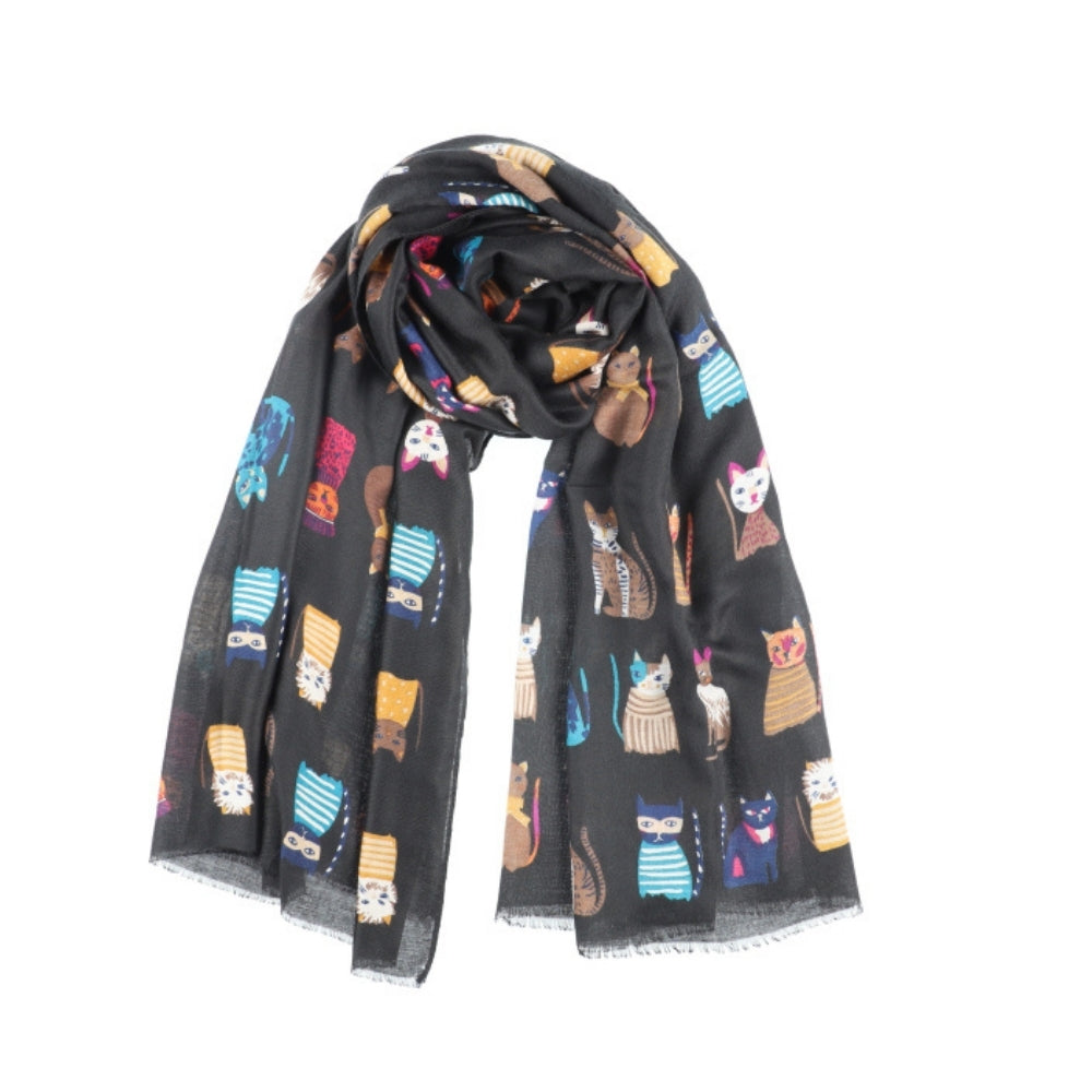 Soft black cat print scarf for women – Nikko (4)