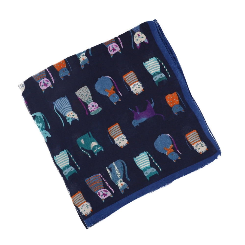 Soft long blue cat print scarf – Nikko (6)