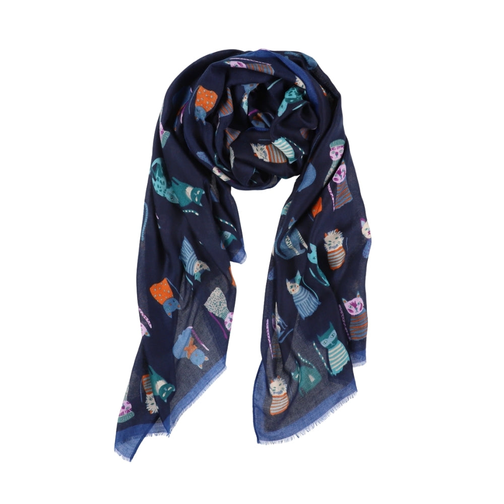 Soft long blue cat print scarf – Nikko (3)
