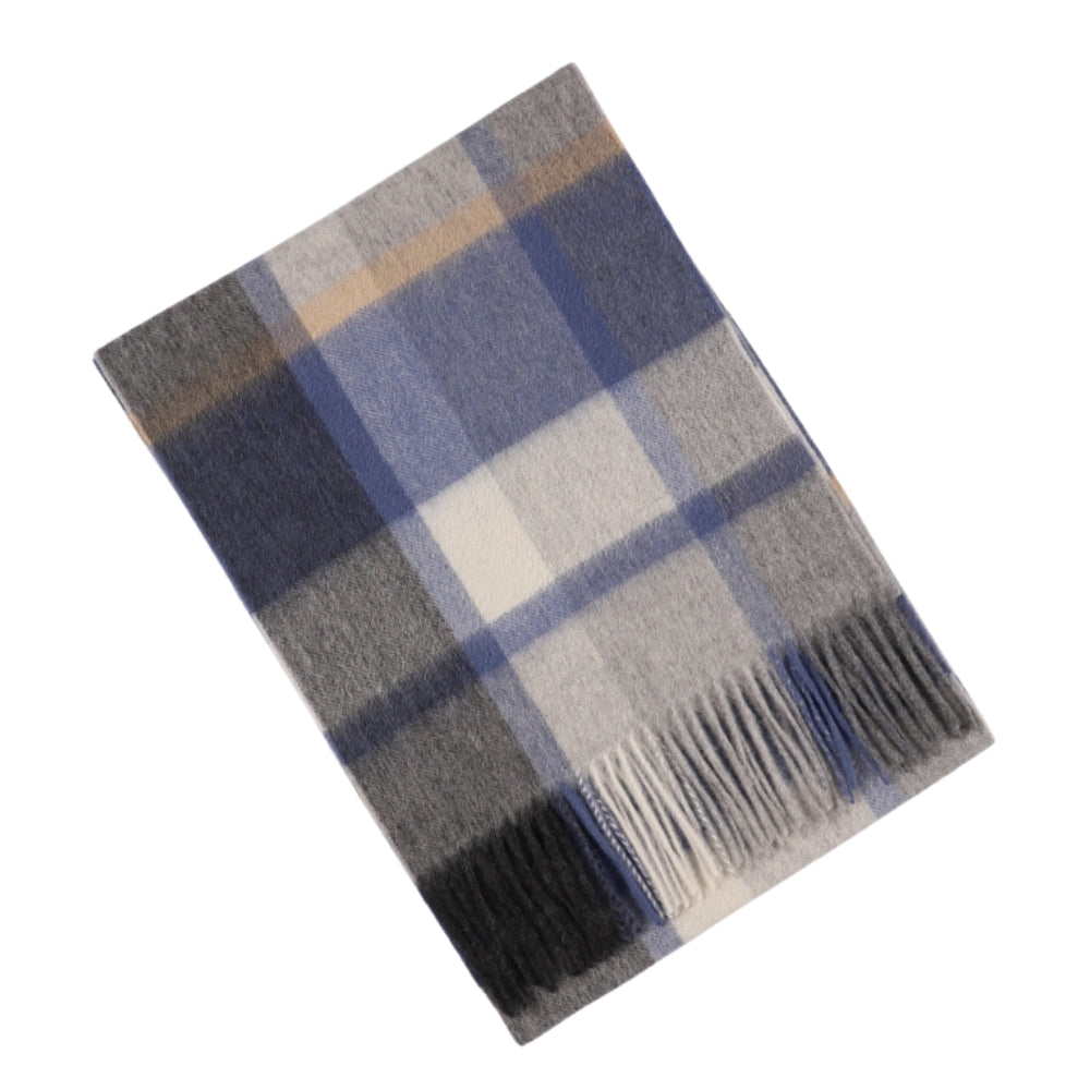 Blue and grey large check scarf in 100% wool – York (6)