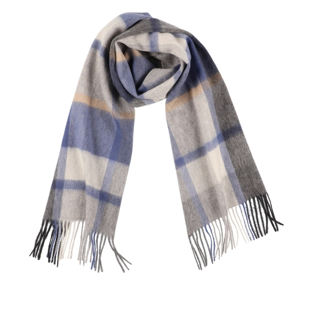 Blue and grey large check scarf in 100% wool – York (4)