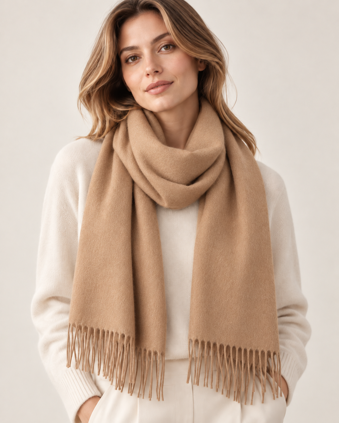 Light beige cashmere winter scarf for women Paris (5)