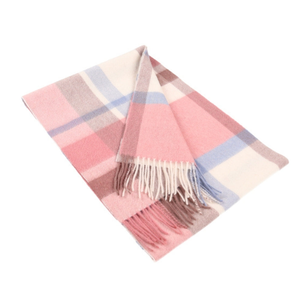 Pink check scarf in 100% wool, with fringe – London (1)