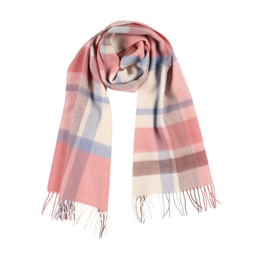 Pink check scarf in 100% wool, with fringe – London (4)