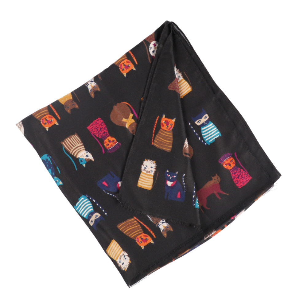 Soft black cat print scarf for women – Nikko (3)
