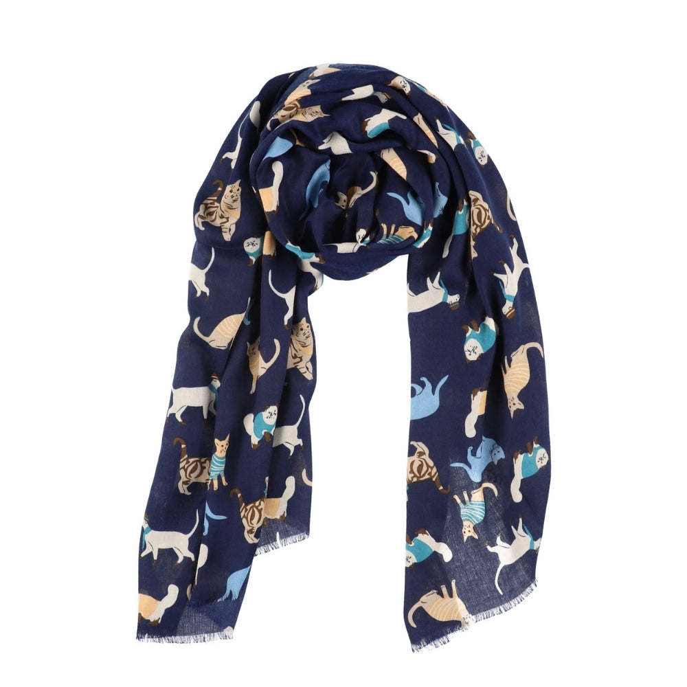 Navy cat print neck scarf – Nikko (4)