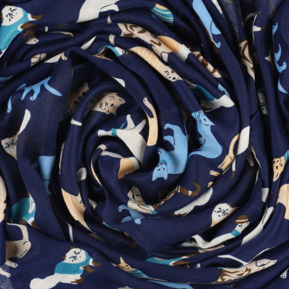 Navy cat print neck scarf – Nikko (2)