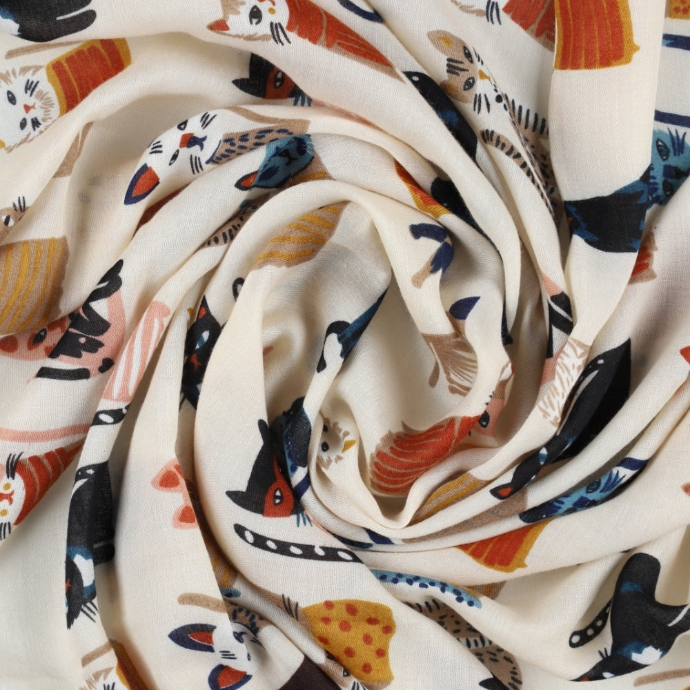 Soft beige cat print scarf – Nikko (2)