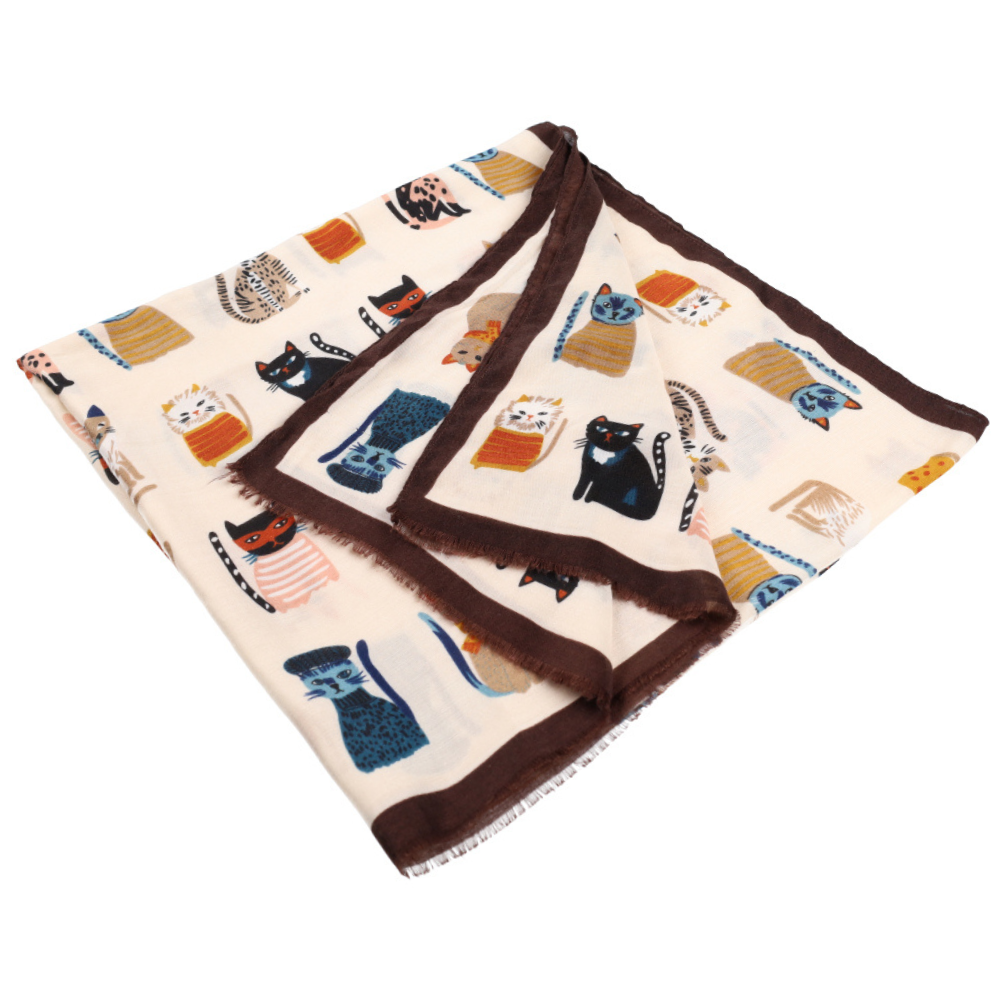 Soft beige cat print scarf – Nikko (1)