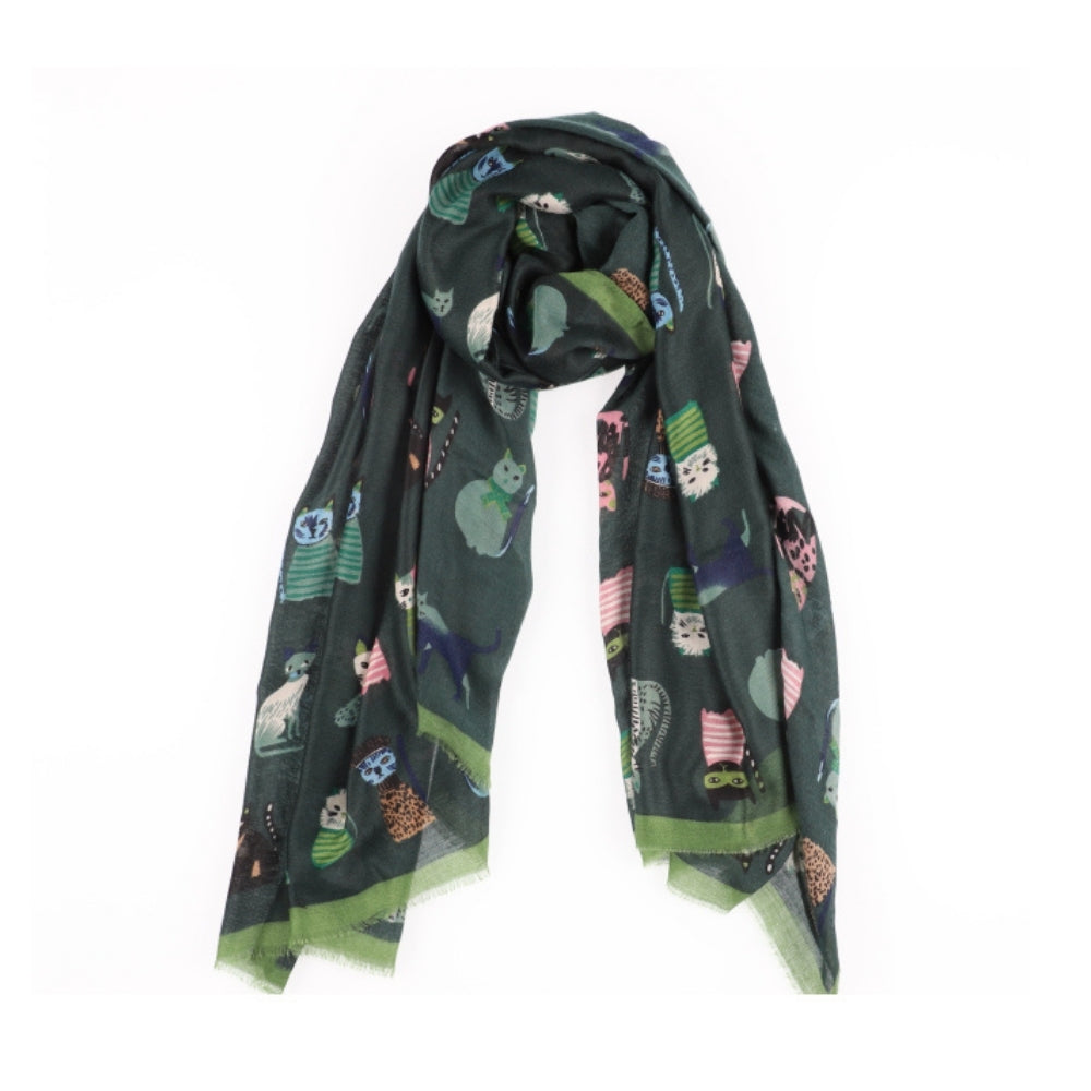 Lightweight green cat print neck scarf – Nikko (4)