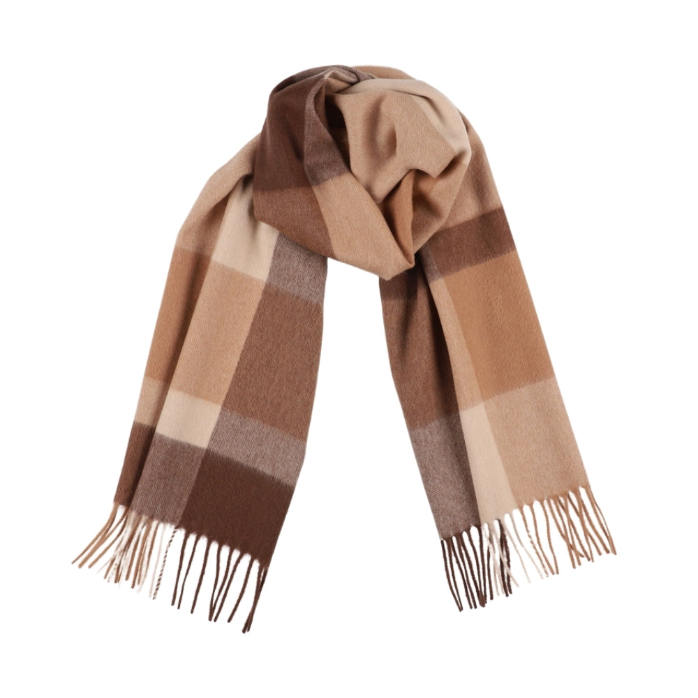 Brown and beige large check scarf in 100% wool – York (4)