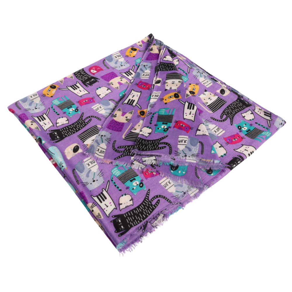 Purple cat print shoulder wrap – Nikko (1)
