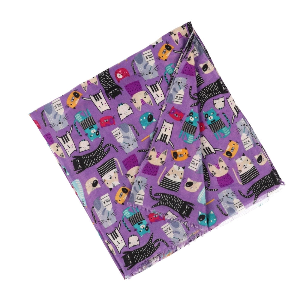 Purple cat print shoulder wrap – Nikko (3)