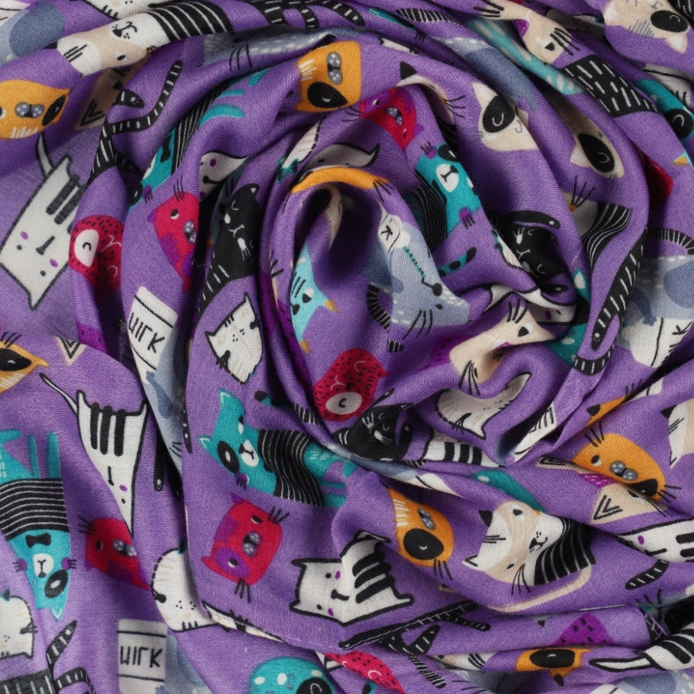 Purple cat print shoulder wrap – Nikko (2)