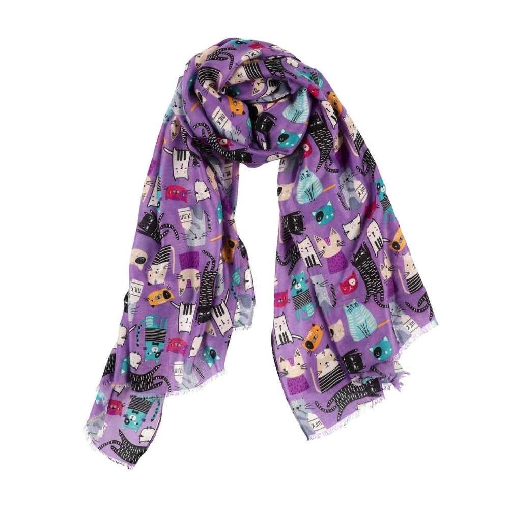 Purple cat print shoulder wrap – Nikko (4)