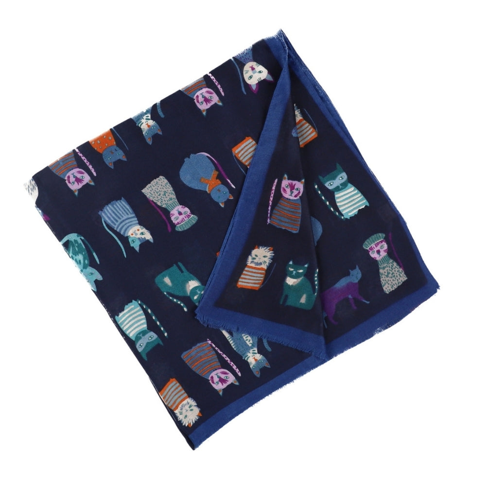 Soft long blue cat print scarf – Nikko (4)