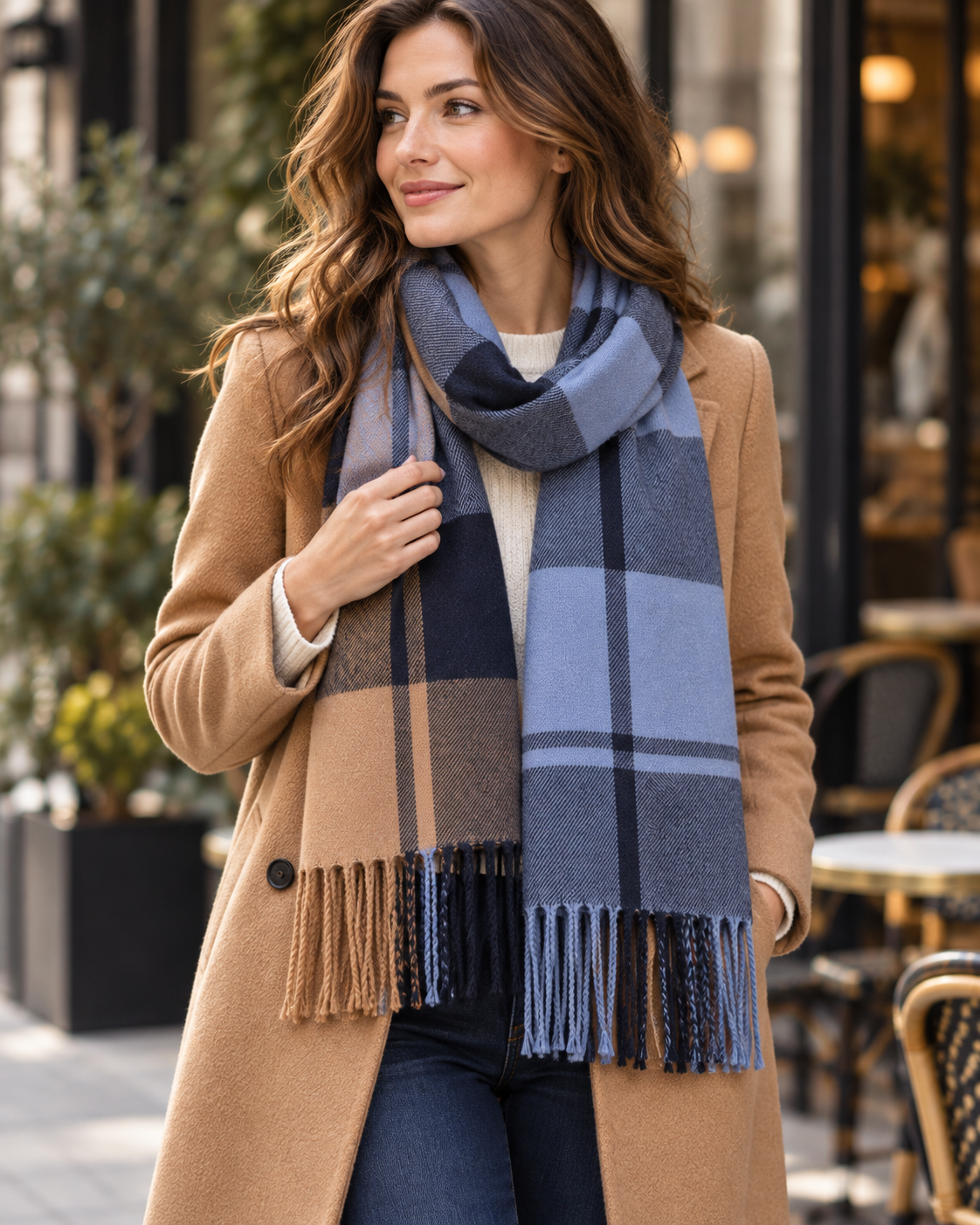 Blue check scarf with fringe – Liverpool (5)