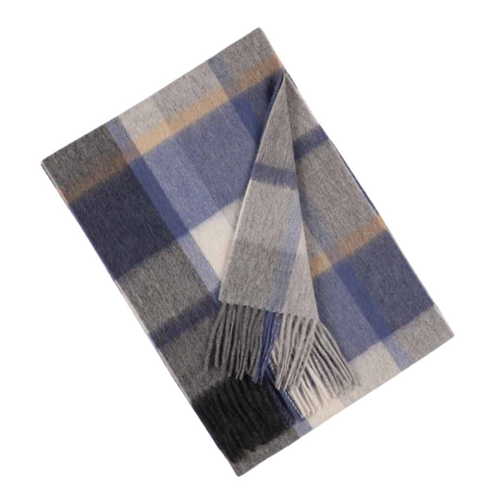 Blue and grey large check scarf in 100% wool – York (3)