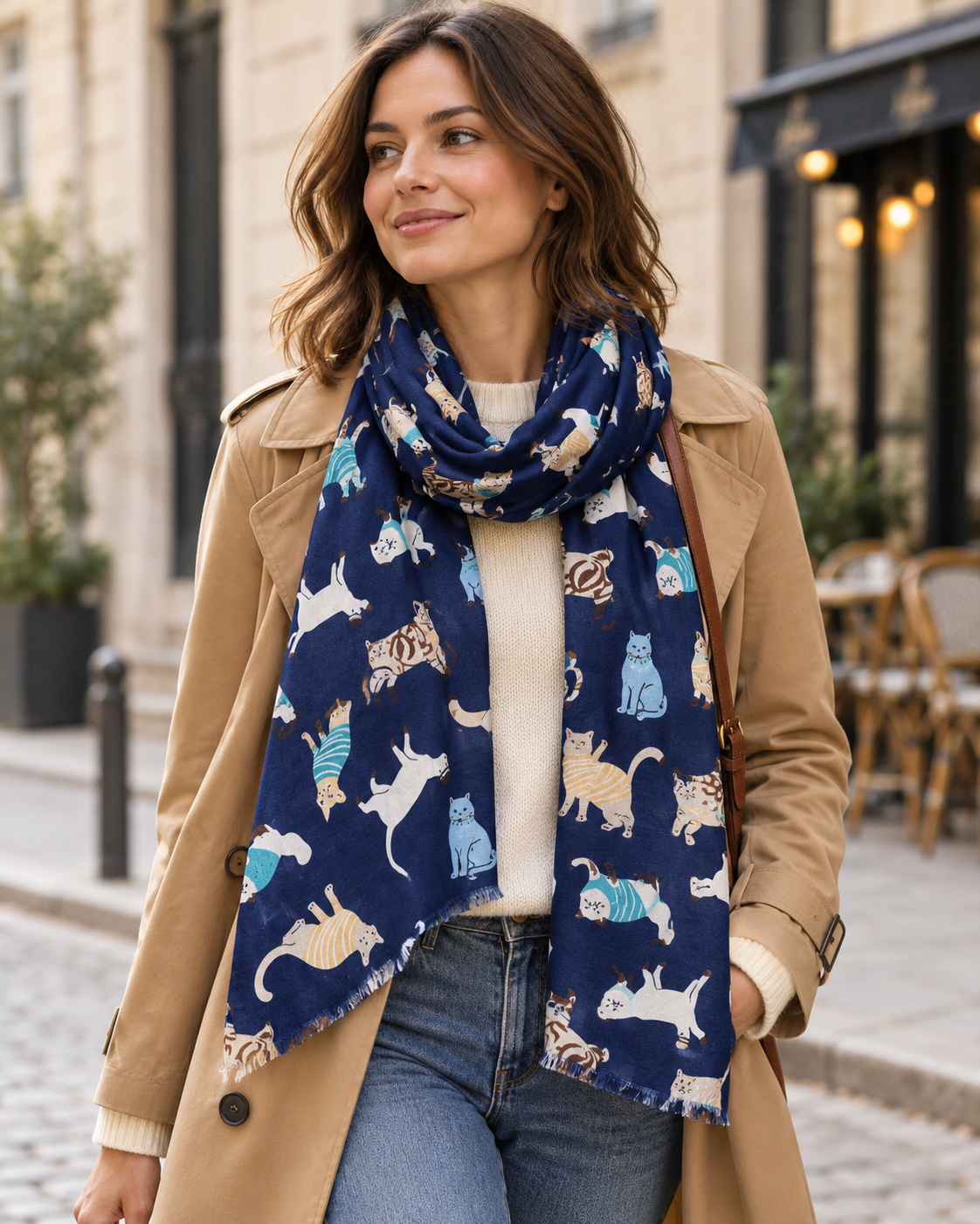 Navy cat print neck scarf – Nikko (5)