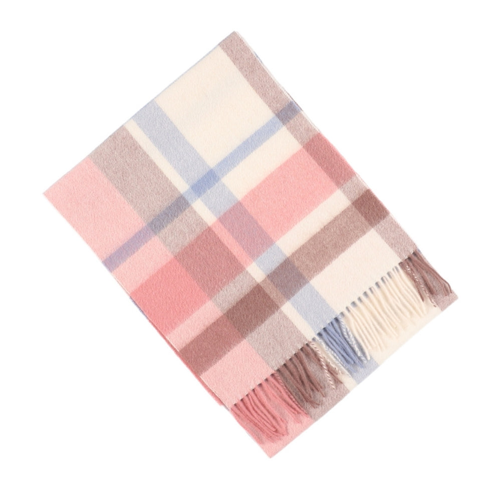Pink check scarf in 100% wool, with fringe – London (6)