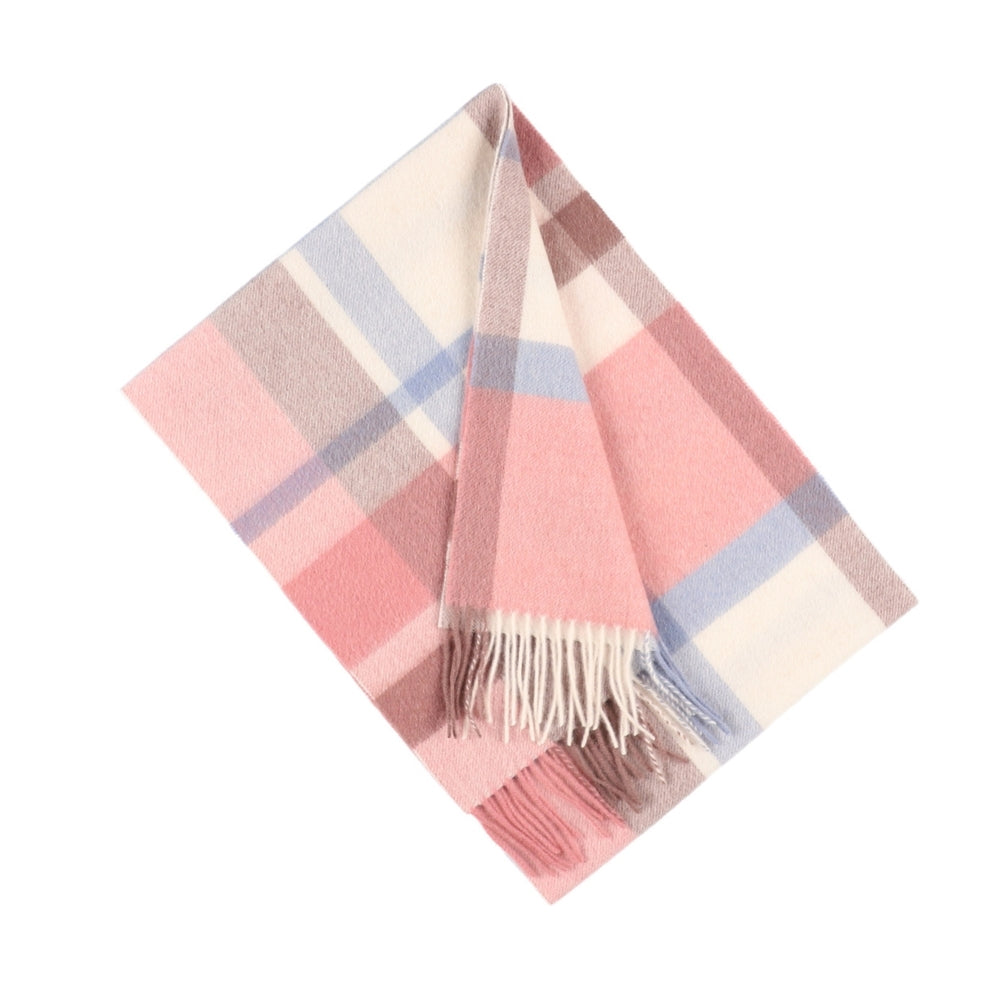 Pink check scarf in 100% wool, with fringe – London (3)